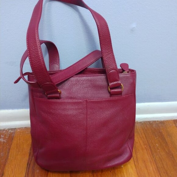 Etienne Aigner Purse Oxblood Red Pebbled Leather Big Buckle Shoulder Handbag - Picture 2 of 13